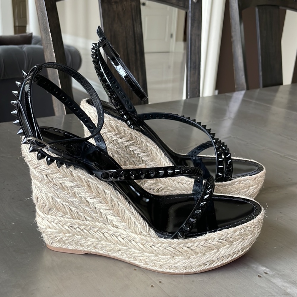 Christian Louboutin mafaldina zeppa black 120mm wedge espadrille sandal sz 39 - Picture 2 of 14